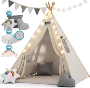 Kinder-Tipi-Zelt JULIUS, 120x120x160cm, weiß/grau