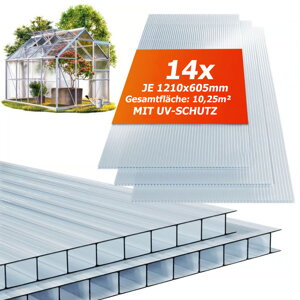 Hohlkammer-Polycarbonat MARK 4 mm, 60,5x121x0,4 cm, 14 Stück, transparent