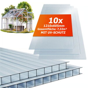 Hohlkammer-Polycarbonat MARK 6 mm, 60,5x121x0,6 cm, 10 Stück, transparent