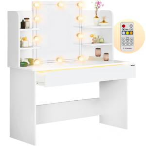 Schminktisch LUCIA mit Beleuchtung, 108x40x140 cm, weiß