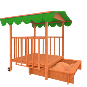 Sandkasten mit Veranda HARVY, 130x130x143 cm, braun/grün