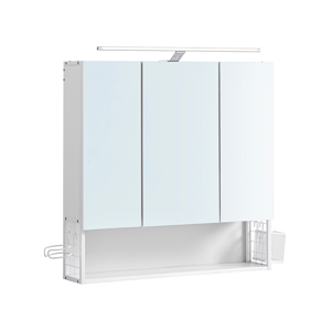 Badezimmerschrank mit Spiegel BEVERLY, mit Beleuchtung und höhenverstellbarem Einlegeboden, 14x70x70 cm, weiß