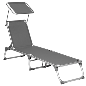 Gartenliege MALIBU mit verstellbarem Sonnendach, 193x55x31cm, grau