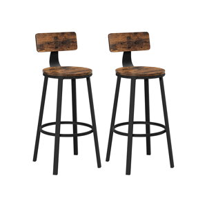 Barhocker LUND mit Rückenlehne, 2 Stück, 54x99 cm, braun/schwarz