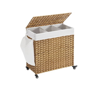 Wäschekorb mit Rollen aus Polyrattan AVA, 140 l, naturbraun