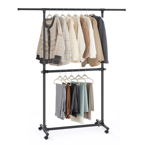 Kleiderständer zweistufig JASON, 101-165x49x113-180cm, schwarz