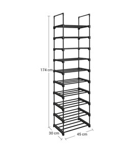 Stapelbares Schuhregal TUBE, 10 Regalböden, 45x30x174 cm, schwarz
