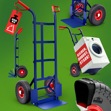 Klappbare Sackkarre CART mit Luftreifen, max. 200 kg, blau