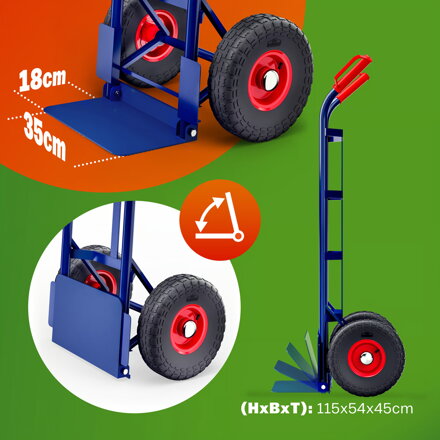 Klappbare Sackkarre CART mit Luftreifen, max. 200 kg, blau