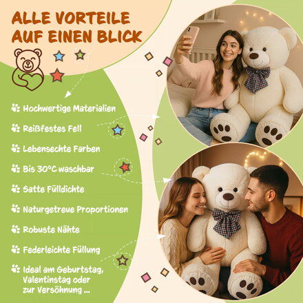 Großer Plüschbär BENY, 100 cm, creme