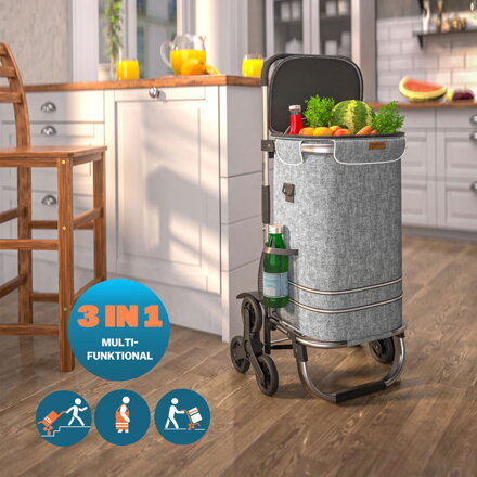 Einkaufstrolley COMFORT für Treppen, 50l, grau