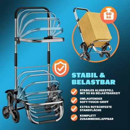Einkaufstrolley COMFORT für Treppen, 50l, grau