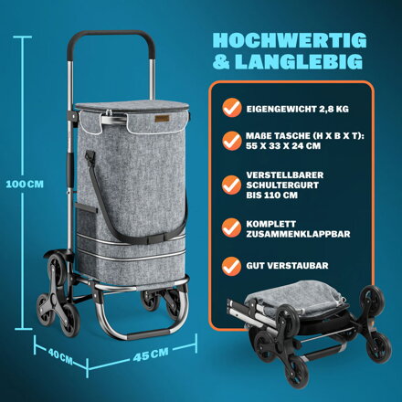 Einkaufstrolley COMFORT für Treppen, 50l, grau
