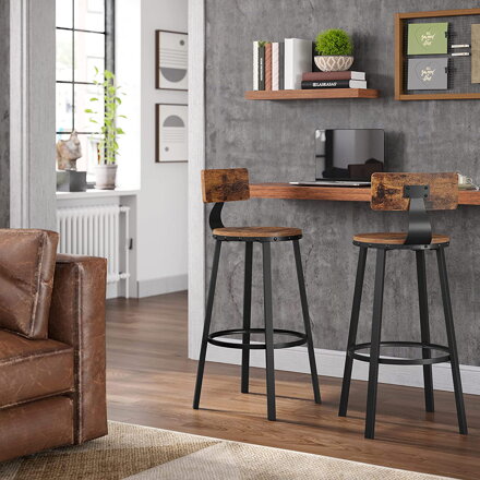 Barhocker LUND mit Rückenlehne, 2 Stück, 54x99 cm, braun/schwarz