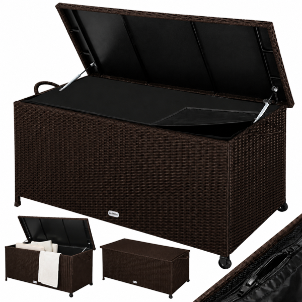 Polyrattan-Aufbewahrungsbox RICCO, 270L, 117x53x60cm, dunkelbraun
