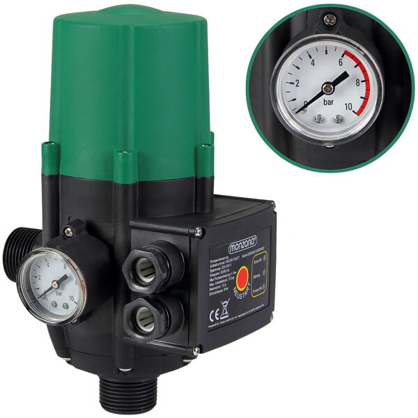 Druckschalter PUMP ohne Kabel, 10 bar mit Manometer, grün