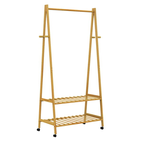 Bambus-Kleiderständer KELLY auf Rollen, 69,5x43x152 cm, braun