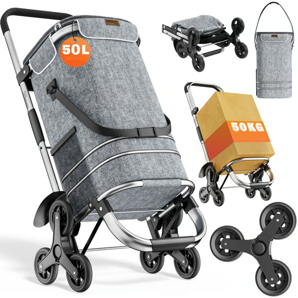 Einkaufstrolley COMFORT für Treppen, 50l, grau