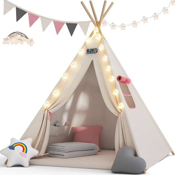Kinder-Tipi-Zelt JULIA, 120x120x160cm, beige/rosa