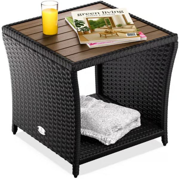 Polyrattan Beistelltisch ROCCO mit Akazienholz, 40x45x45cm, schwarz/braun