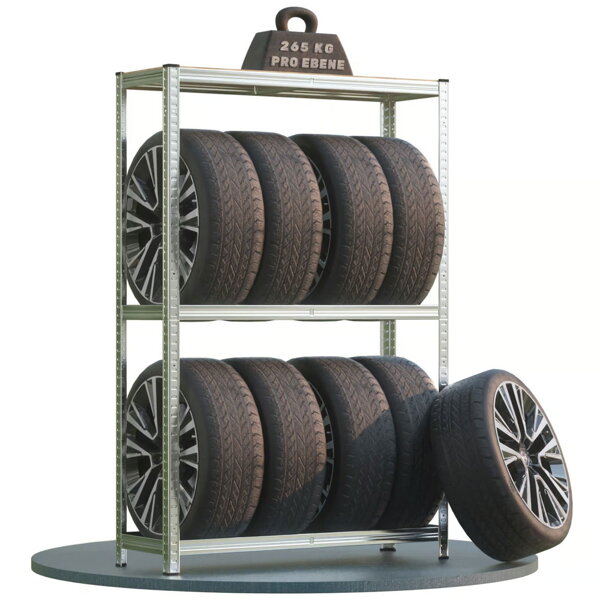 Reifenregal TYRE, 120x40x180 cm, max. 795 kg, silbern/hellbraun
