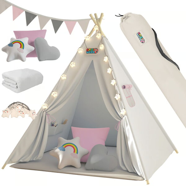 Kinder-Tipi-Zelt JULIA, 120x120x160cm, beige/rosa