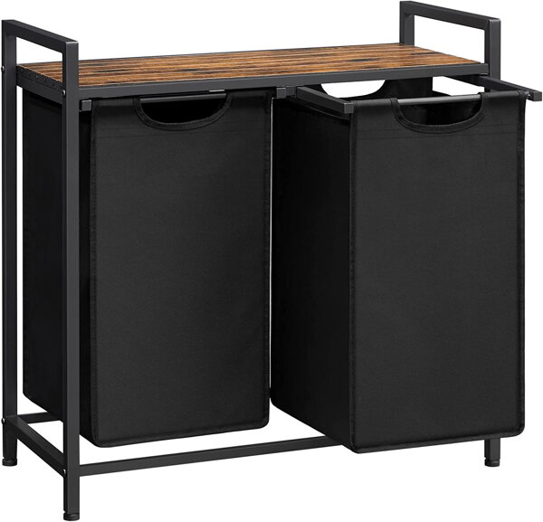Wäschekorb mit Regal BERGEN, 2 × 46 l, schwarz/braun
