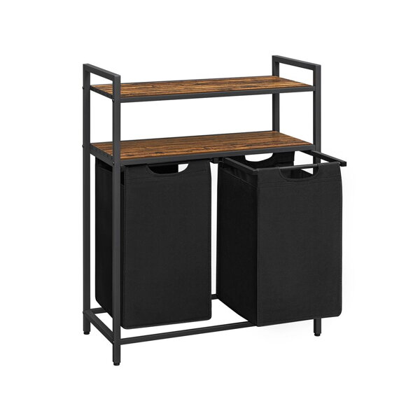 Wäschekorb mit 2 Regalen BERGEN, 2x46 l, schwarz/braun