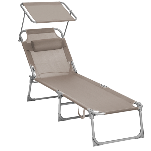 Gartenliege LAGUNA mit verstellbarem Sonnendach, 193x59x30cm, braun-grau (taupe)