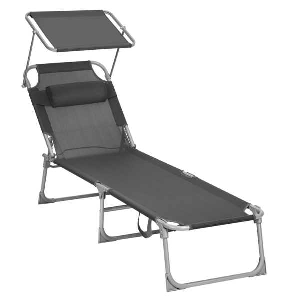 Gartenliege LAGUNA mit verstellbarem Sonnendach, 193x59x30cm, dunkelgrau