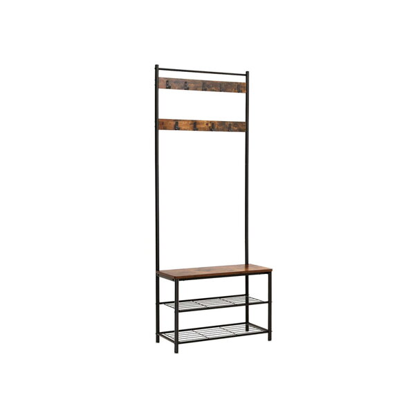 Garderobe HENRY mit Sitzbank und Schuhregal im Industrial-Stil, 32x70x175 cm, braun/schwarz