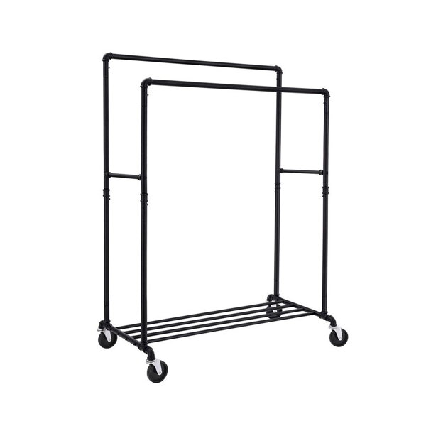 Doppelter Kleiderständer RARE, Wasserrohre, 100x59x162 cm, schwarz