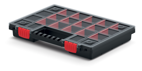 Plastik-Organizer NORS, 10 Stück, 22 Fächer, 34x25x5 cm, schwarz/transparent