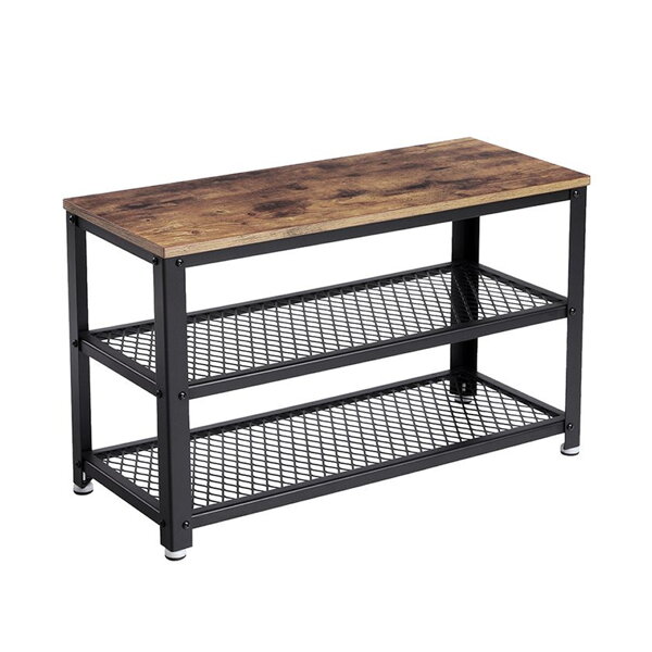 Sitzbank für den Flur mit Schuhablage INDY, 73x30x45cm, braun/schwarz