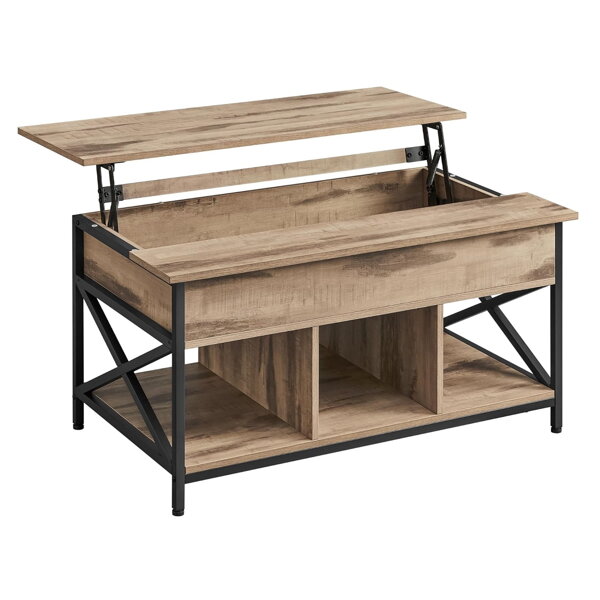 Höhenverstellbarer Couchtisch LUBOR, 60x100x(48-62) cm, camelbraun/schwarz