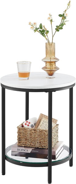 Beistelltisch ERIC mit Marmor-Design, 45x55 cm, schwarz/weiß